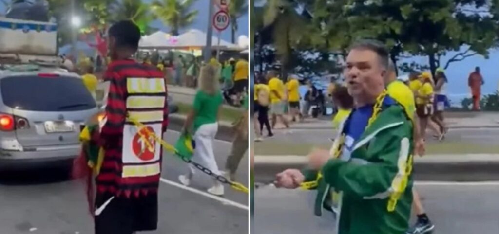bolsonarista-conduz-homem-negro-acorrentado-e-vestido-de-pt-durante-ato;-veja-video